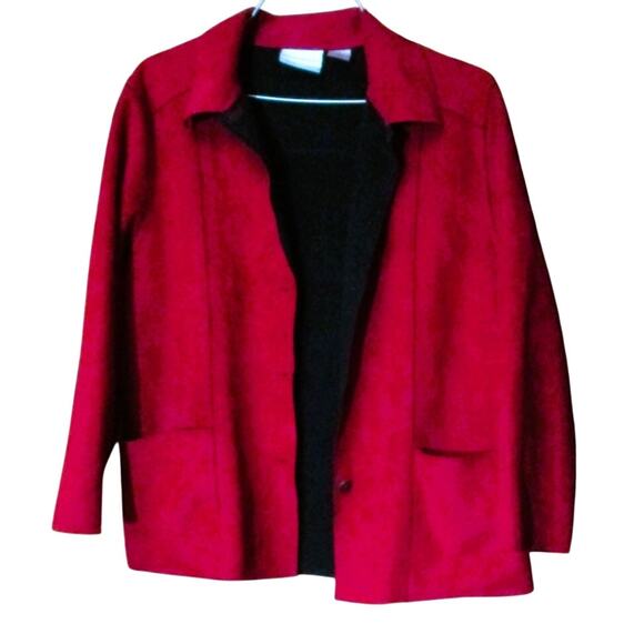 Alfred Dunner Women's Blazer Jacket Red and Black Long Sleeves Pockets Size 14P - Picture 1 of 6